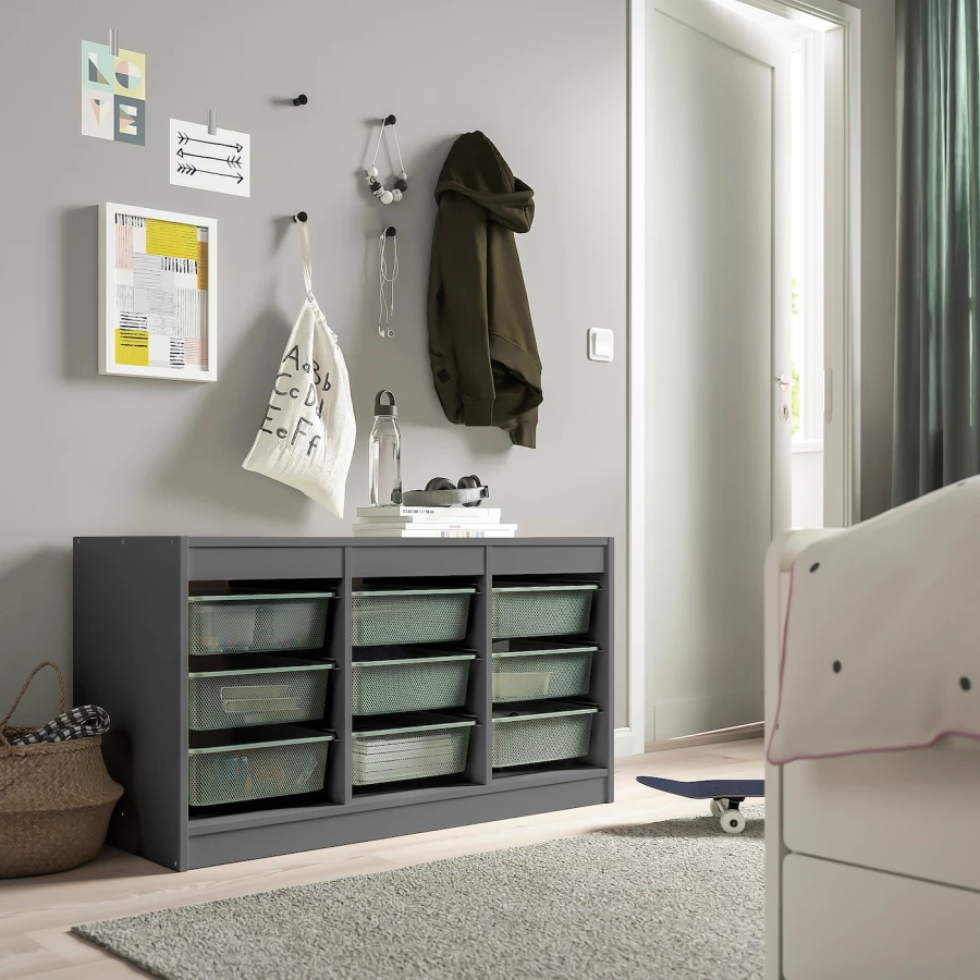 Стеллаж - IKEA TROFAST, 99х44х56 см, серый/серо-зеленый, ТРУФАСТ ИКЕА (изображение №2)