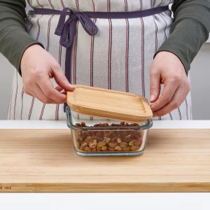 Второе фото. Контейнер для продуктов с крышкой - IKEA 365+, 15х15х7 см, стекло/бамбук, ИКЕА 365+