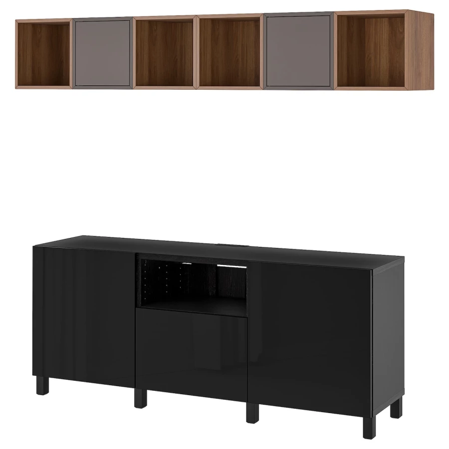 Комплект мебели д/гостиной  - IKEA BESTÅ/BESTA EKET, 220x70x210см, черный/темно-коричневый, БЕСТО ЭКЕТ ИКЕА (изображение №1)