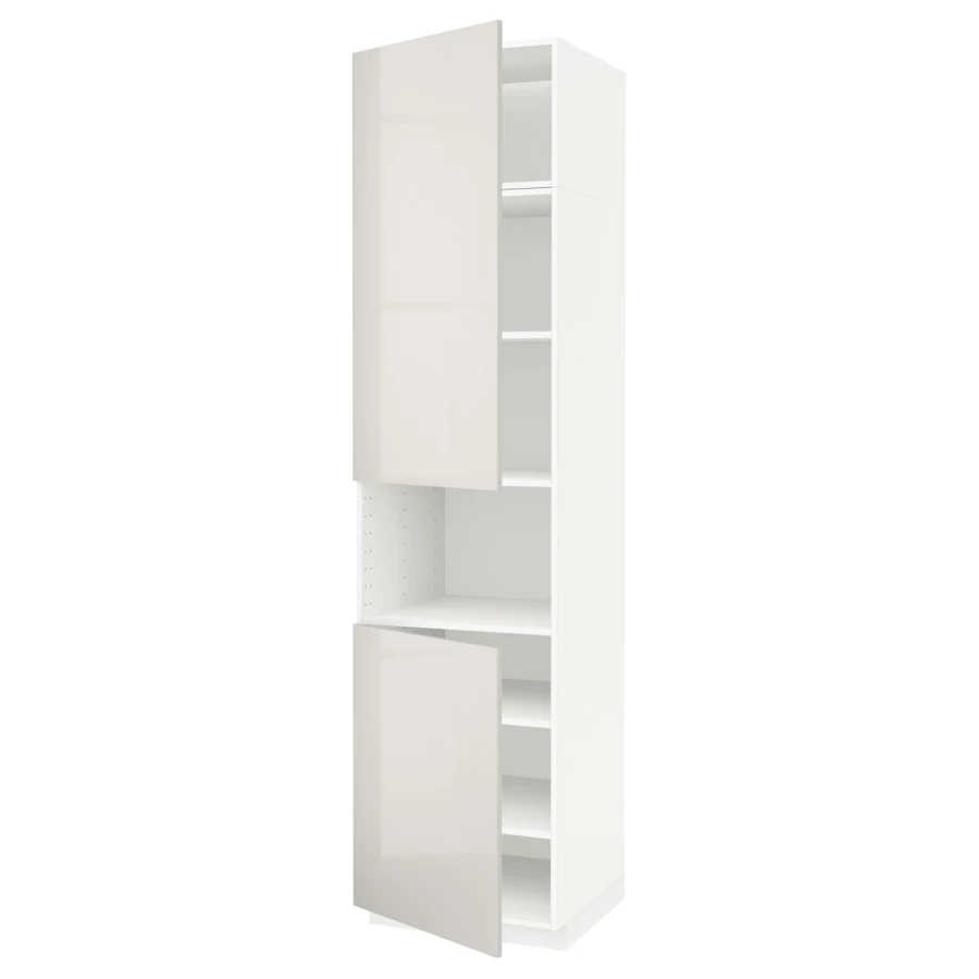 Кухонный шкаф-пенал - IKEA METOD/МЕТОД ИКЕА, 240х60х60 см, белый/светло-серый глянцевый (изображение №1)