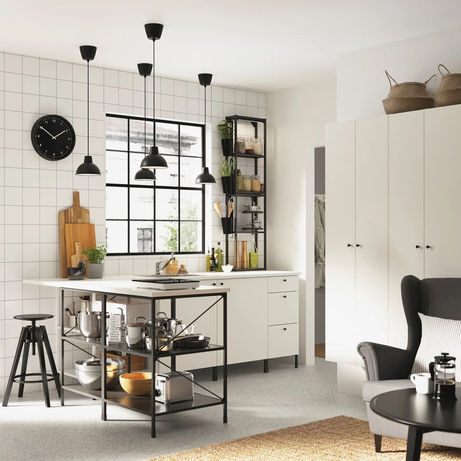 Угловая кухня -  ENHET  IKEA/ ЭНХЕТ ИКЕА, 245х150 см, белый/черный (изображение №2)