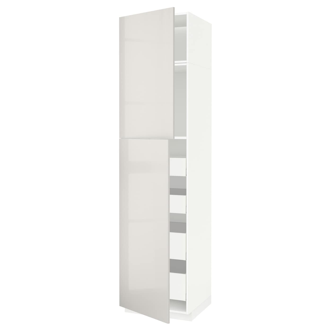 Высокий шкаф с ящиками - IKEA METOD/MAXIMERA/МЕТОД/МАКСИМЕРА ИКЕА, 240х60х60 см, белый/светло-серый глянцевый