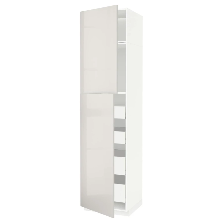 Высокий шкаф с ящиками - IKEA METOD/MAXIMERA/МЕТОД/МАКСИМЕРА ИКЕА, 240х60х60 см, белый/светло-серый глянцевый (изображение №1)