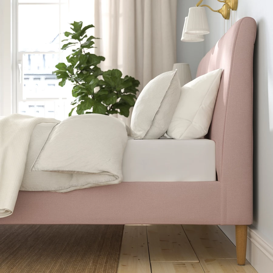 Двуспальная кровать - IKEA IDANÄS/IDANAS, 200х160 см, бледно розовый, ИДАНЭС ИКЕА (изображение №6)
