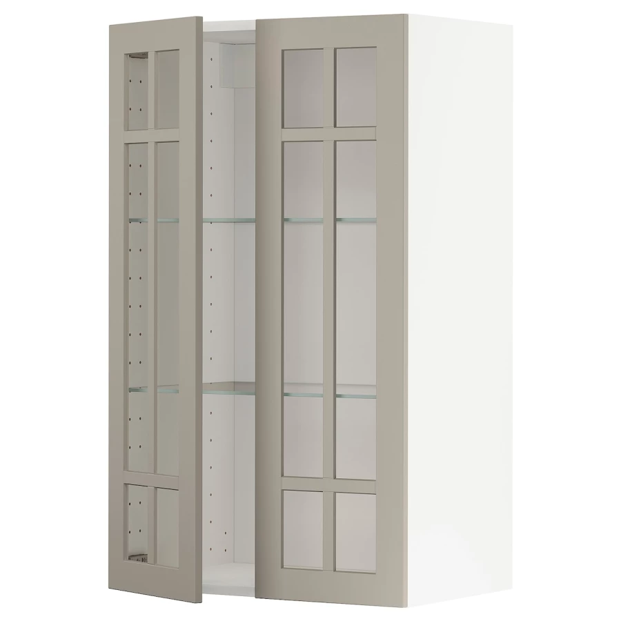 Шкаф и 2 стеклянные двери -  METOD IKEA/ МЕТОД ИКЕА, 100х60 см, белый/бежевый (изображение №1)