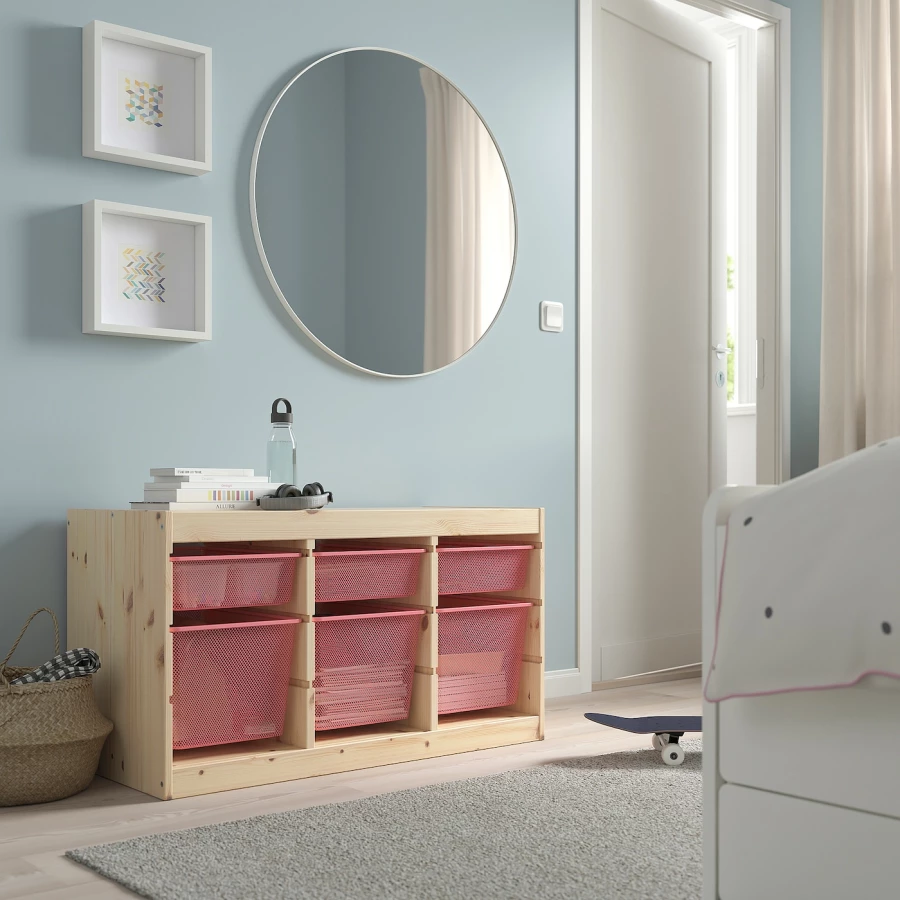 Стеллаж детский - IKEA TROFAST, 93x44x52 см, светло-коричневый/розовый, ИКЕА (изображение №2)