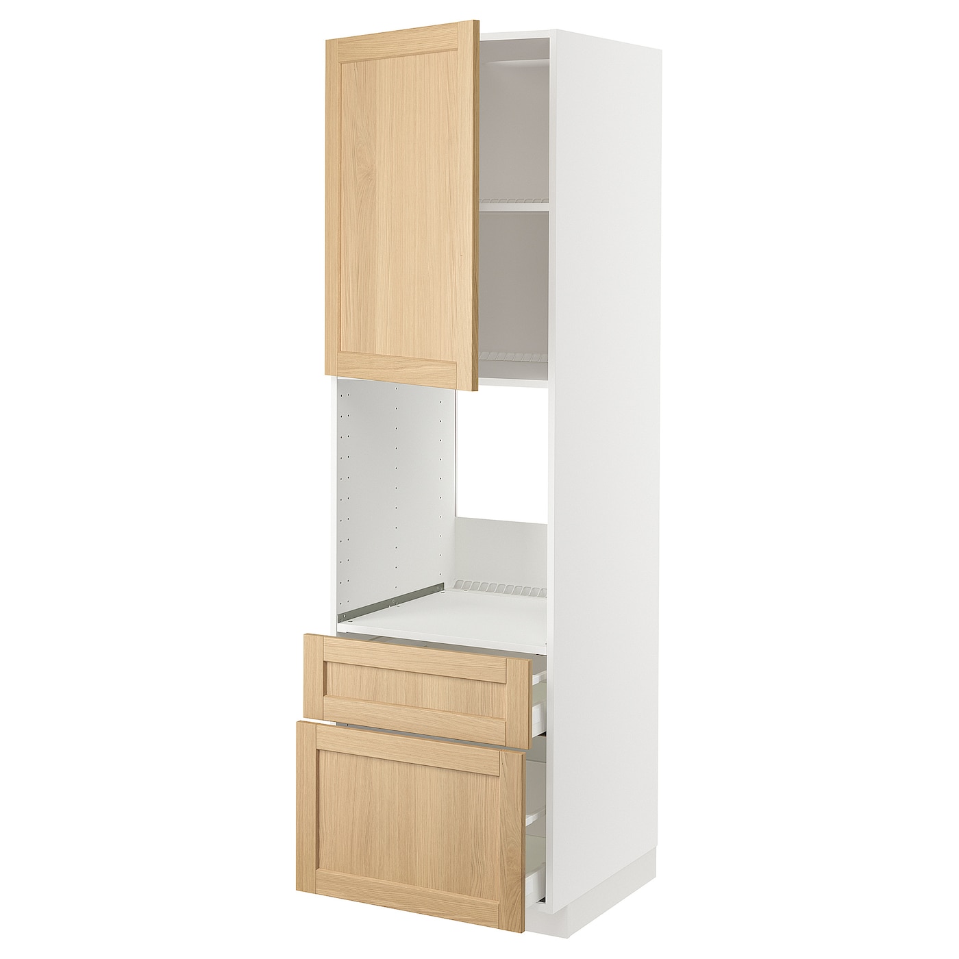 Высокий шкаф с ящиками - IKEA METOD/MAXIMERA/МЕТОД/МАКСИМЕРА ИКЕА, 200х60х60 см, белый/светло-коричневый