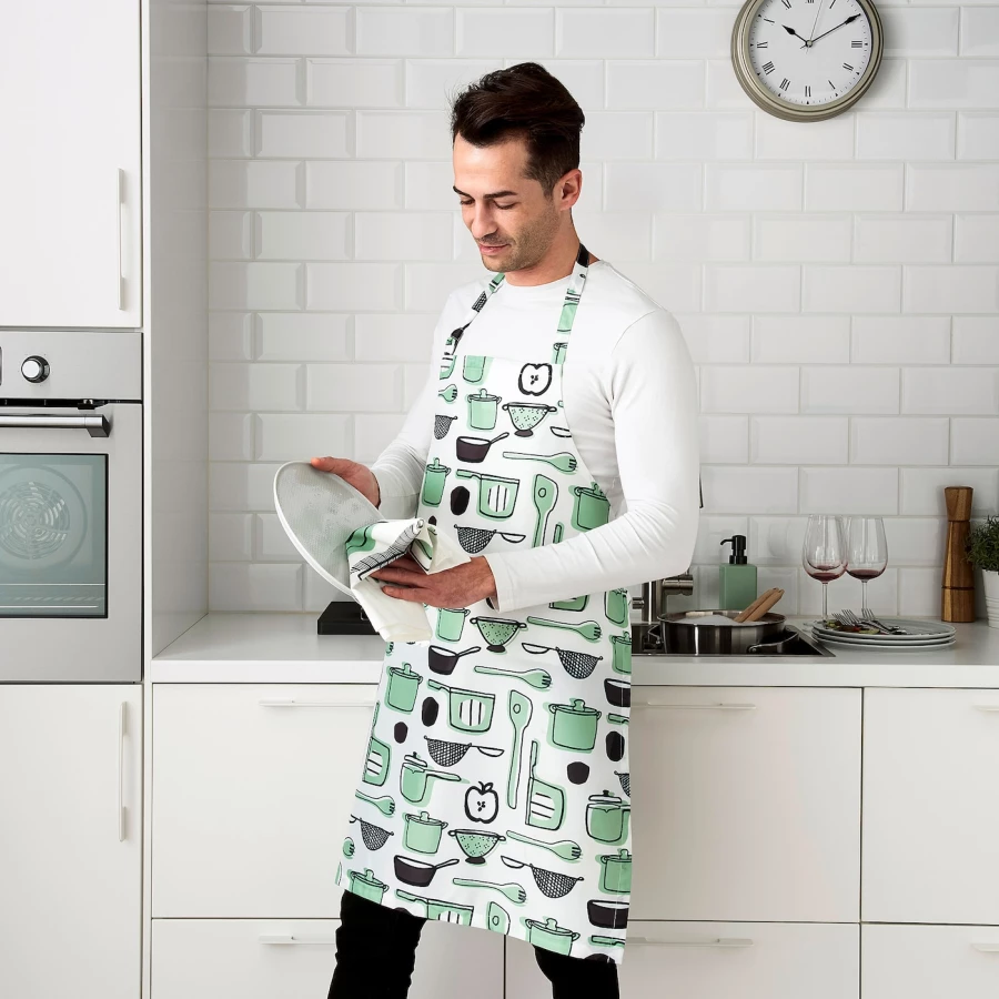 Фартук для кухни - IKEA RINNIG, 85х69 см, белый/зеленый/узорчатый, РИННИНГ ИКЕА (изображение №2)