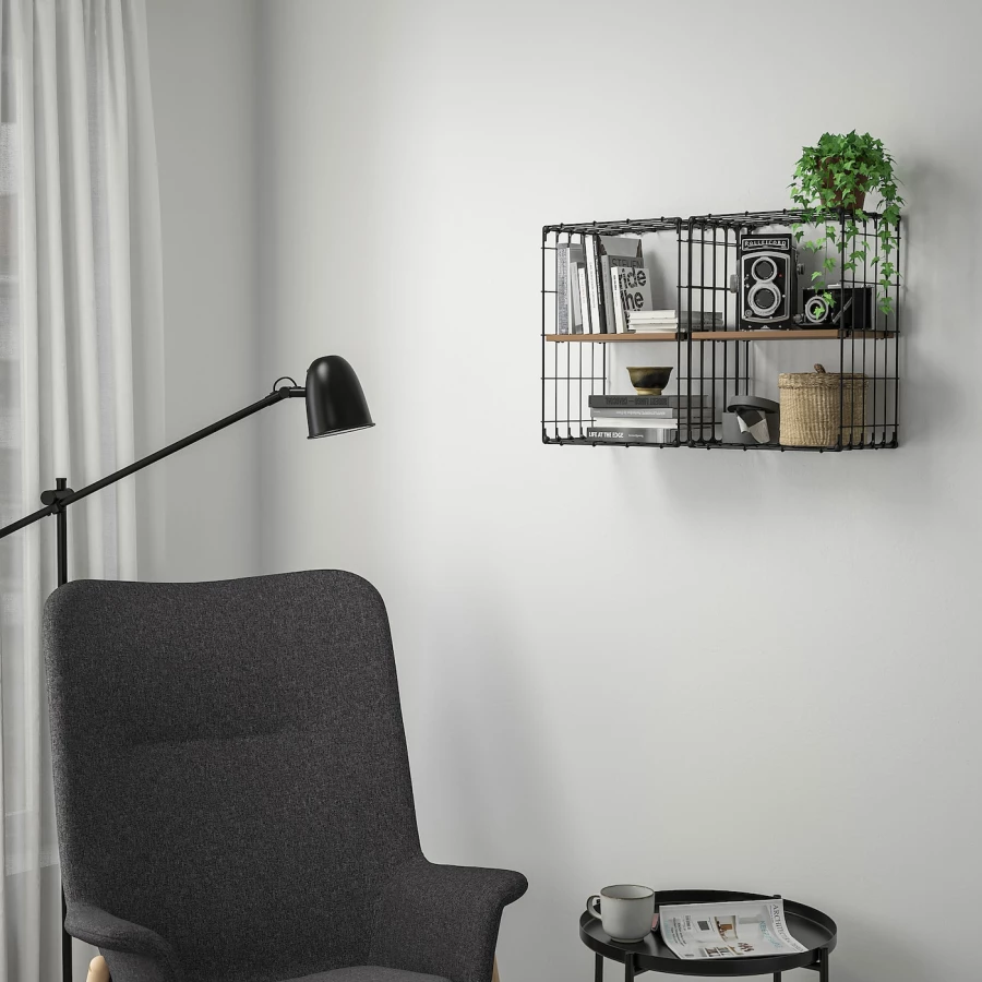 Стальная настенная полка - GULLHULT IKEA/ ГУЛЛХУЛЬТ ИКЕА,30x40х21 см, черный/коричневый (изображение №8)