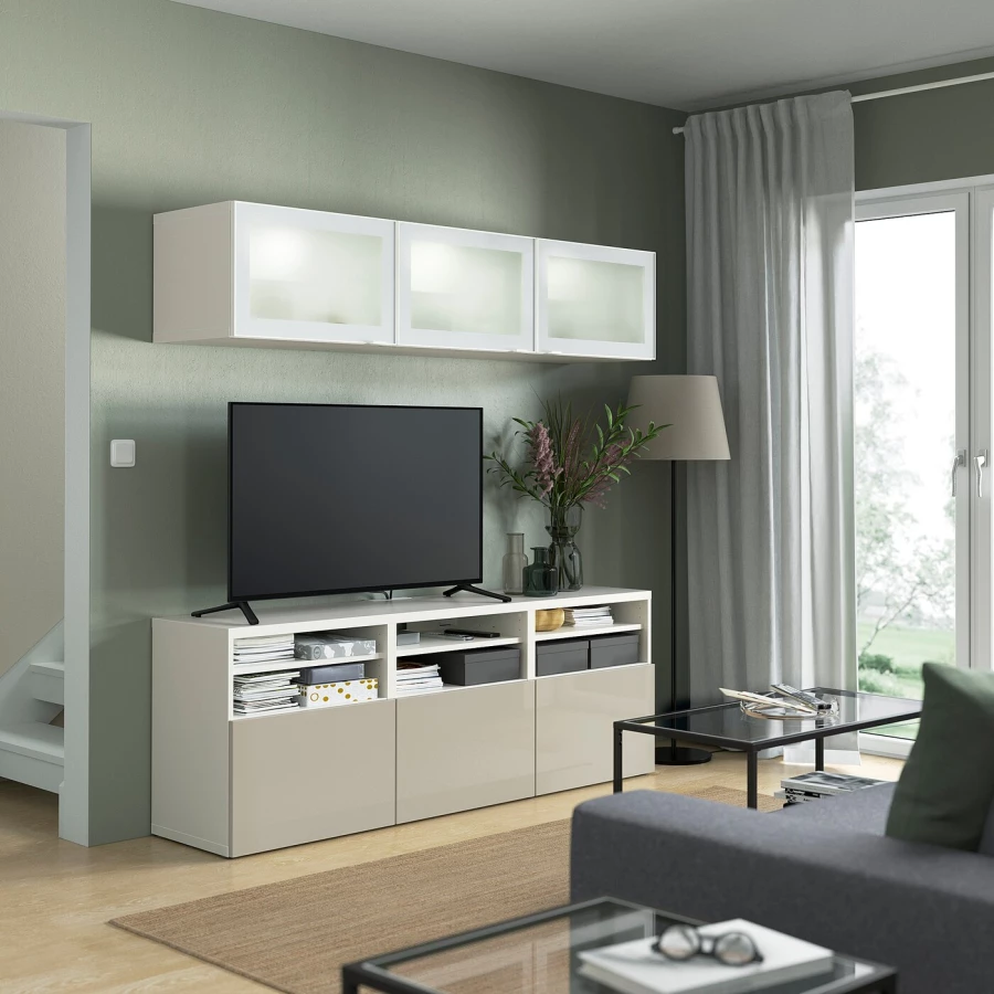 Комбинация для хранения ТВ - IKEA BESTÅ/BESTA, 192x42x180см, белый/светло-коричневый, БЕСТО ИКЕА (изображение №5)