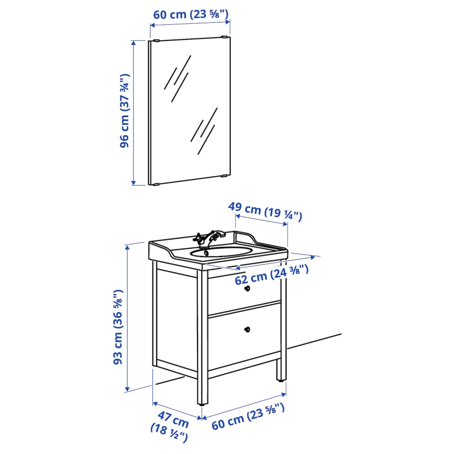 Комбинация для ванной - IKEA HEMNES/RÄTTVIKEN/RATTVIKEN, 62х49х93 см, белый, ХЕМНЭС/РЭТТВИКЕН ИКЕА (изображение №5)