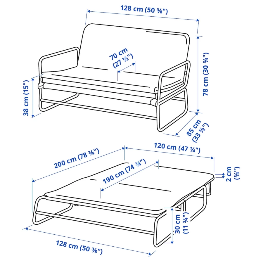 2-местный диван-кровать - IKEA HAMMARN, 78x85x128см, черный, ХАММАРН ИКЕА (изображение №8)