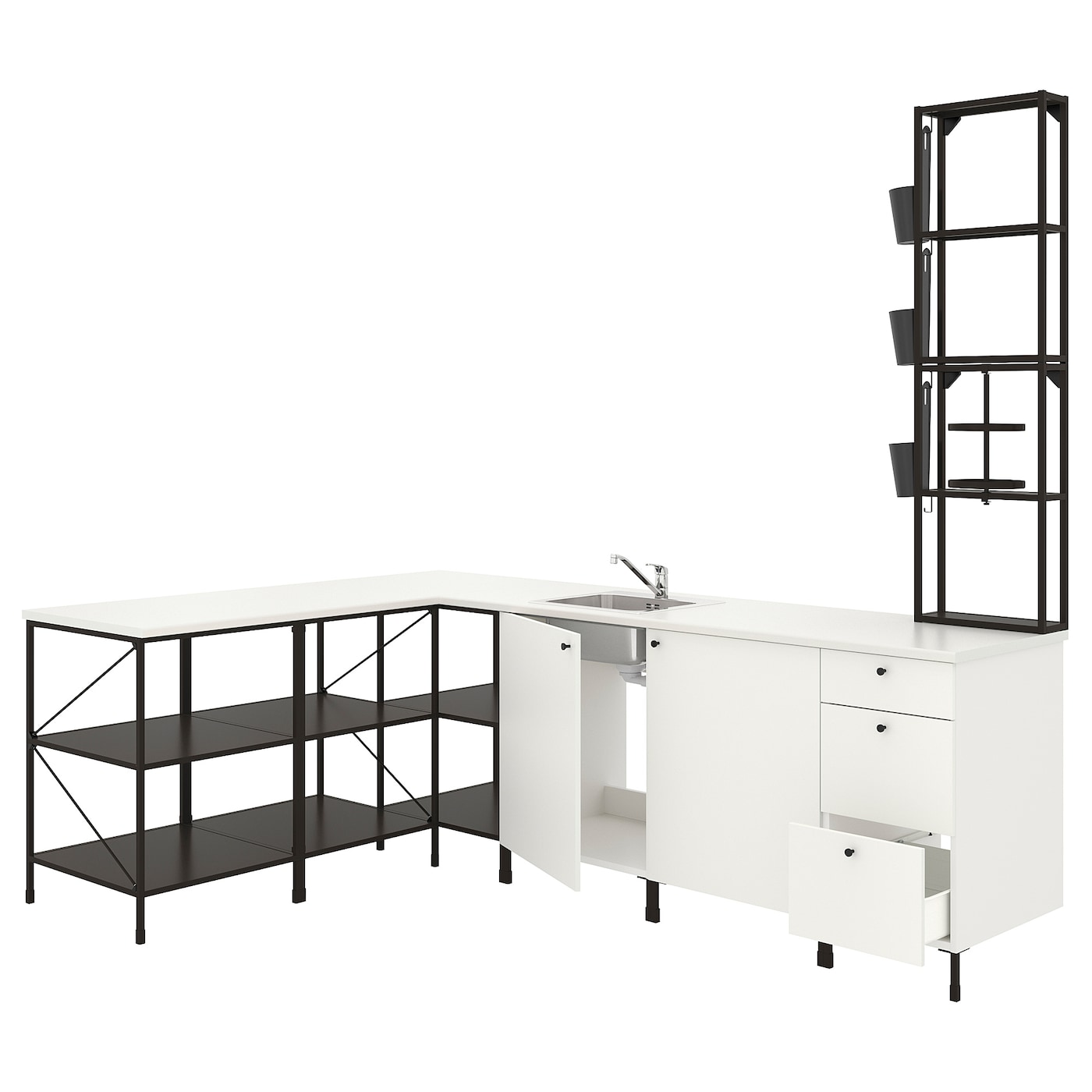 Угловая кухня -  ENHET  IKEA/ ЭНХЕТ ИКЕА, 245х150 см, белый/черный