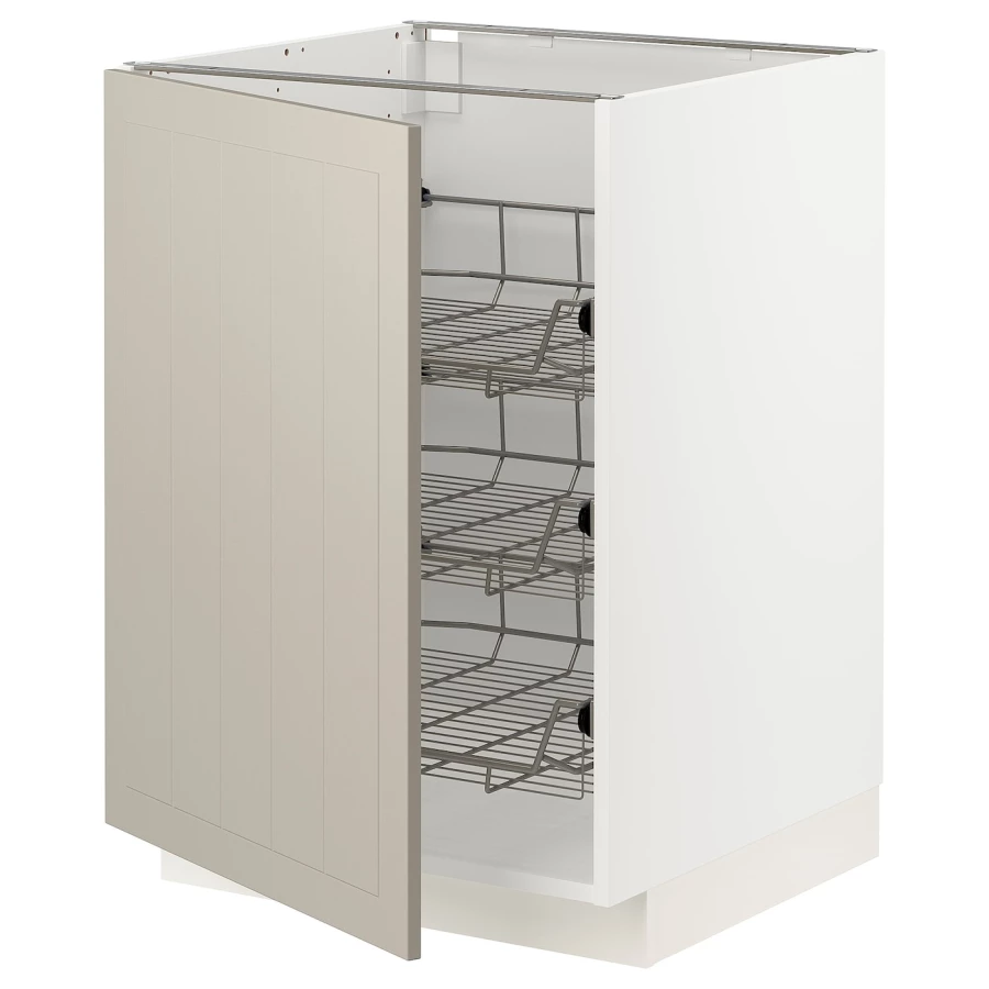 Напольный кухонный шкаф  - IKEA METOD, 88x62x60см, белый/темно-бежевый, МЕТОД ИКЕА (изображение №1)