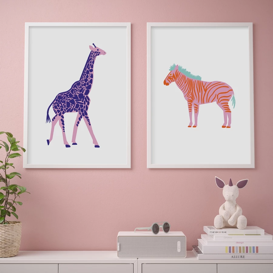 Постер, 2 шт. - IKEA BILD, 50х70 см, «Жираф и зебра», БИЛЬД ИКЕА (изображение №2)