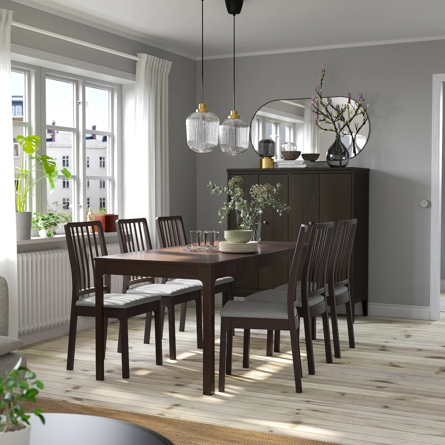 Стол и 6 стульев - IKEA EKEDALEN/ЭКЕДАЛЕН ИКЕА, 120х180х80 см, темно-коричневый/серый (изображение №2)