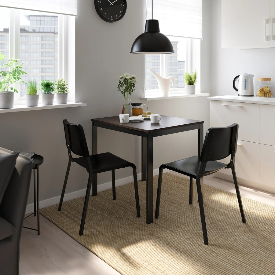 Стол и 2 стула - IKEA VANGSTA/TEODORES / ИКЕА ВАНГСТА/ТЕОДОРЕС, 80х120 см, темно-коричневый/черный (изображение №2)