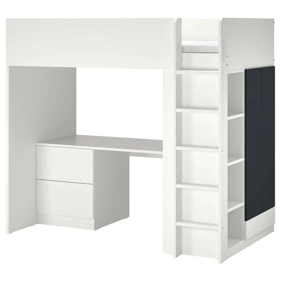 Кровать двухъярусная - IKEA SMÅSTAD/SMASTAD/СМОСТАД ИКЕА, 90x200 см, белый/черный (изображение №1)