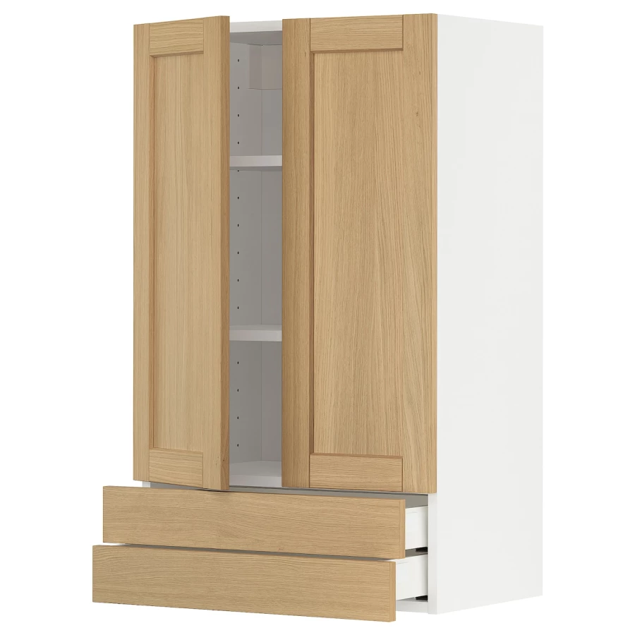Навесной шкаф - METOD / MAXIMERA IKEA/ МЕТОД/МАКСИМЕРА ИКЕА, 60х100 см, белый/под беленый дуб (изображение №1)