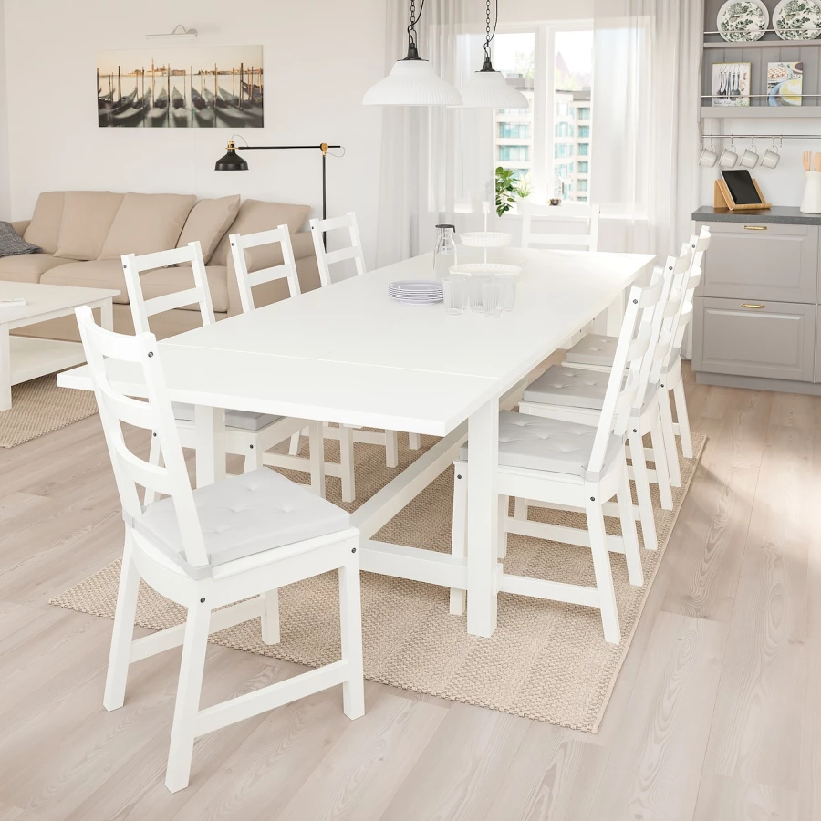 Раздвижной обеденный стол - IKEA NORDVIKEN/НОРДВКЕН ИКЕА, 75х210/289х105 см, белый (изображение №3)