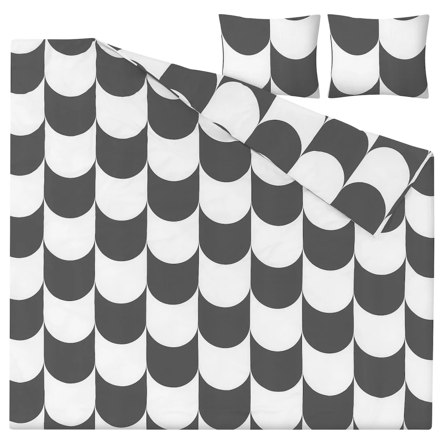 Пододеяльник и 2 наволочки - BRUKSVARA  IKEA/  БРУКСВАРА ИКЕА, 200/60/50см, белый/ черный (изображение №2)