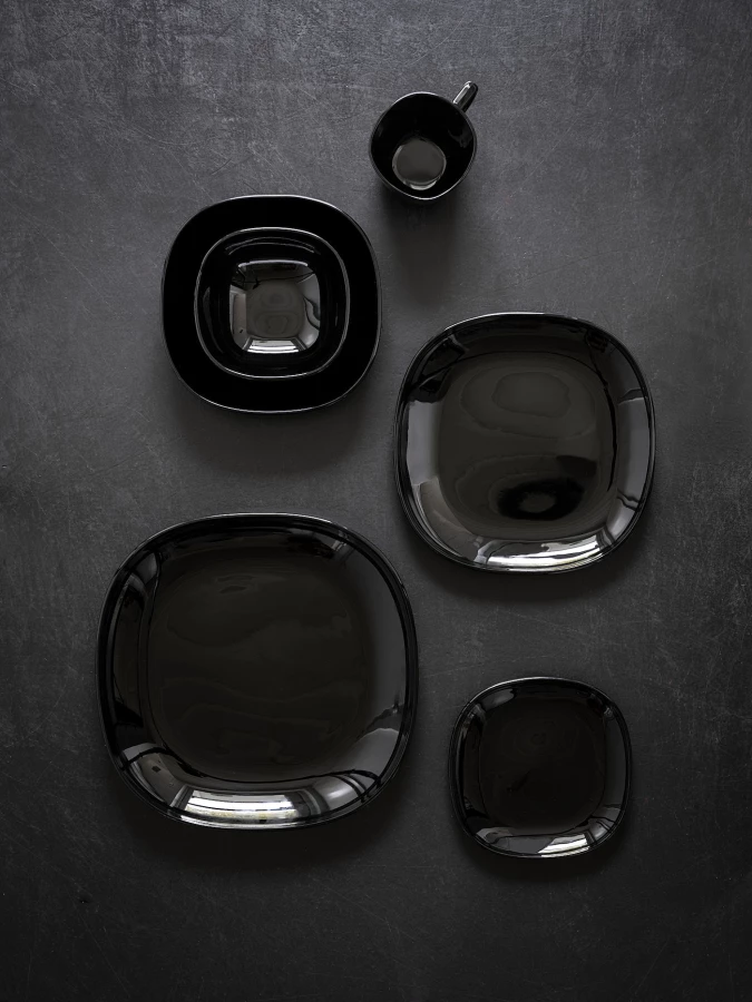 Набор тарелок, 4 шт. - IKEA BACKIG, 25x25 см, черный, БАККИГ ИКЕА (изображение №8)