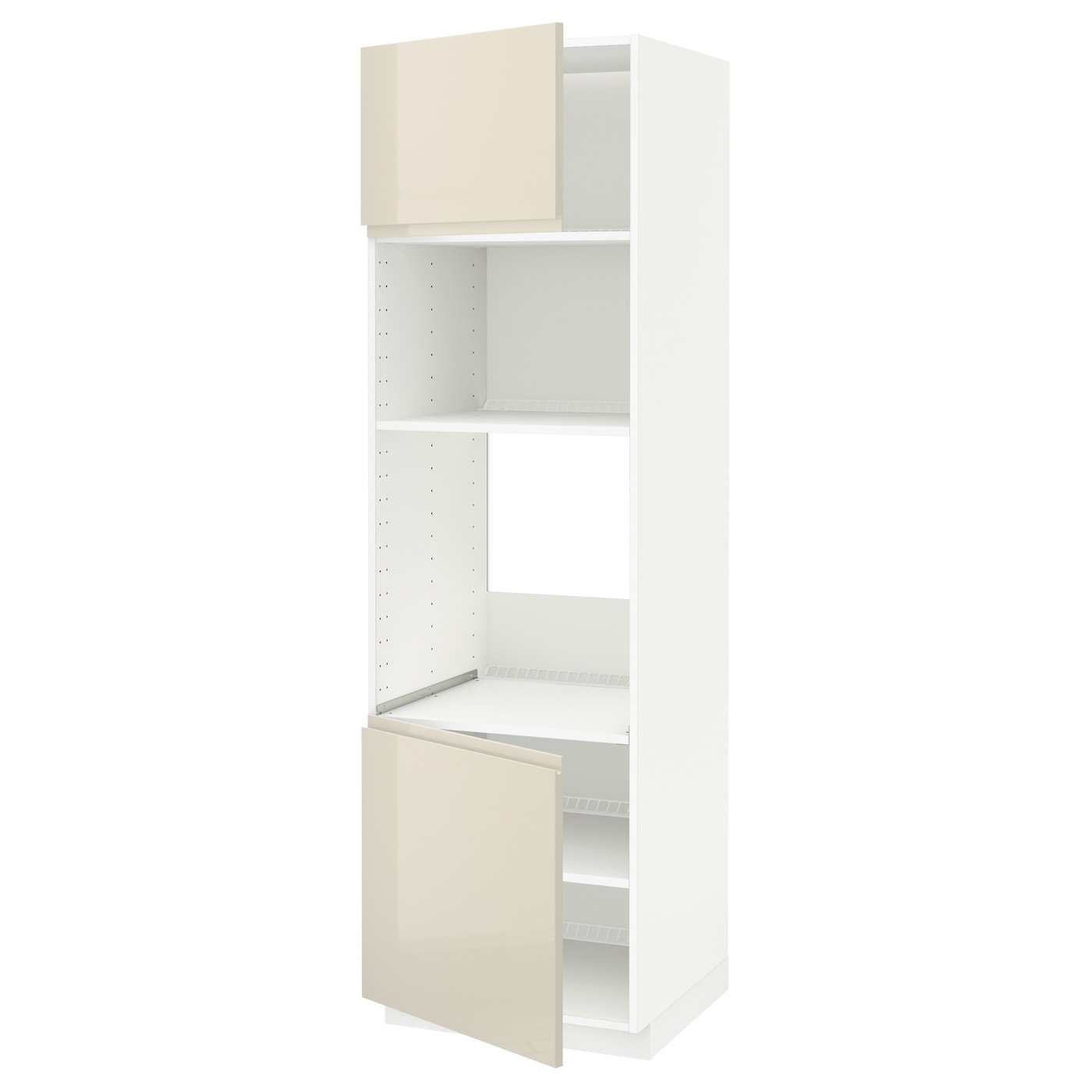 Кухонный шкаф-пенал - IKEA METOD/МЕТОД ИКЕА, 200х60х60 см, белый/бежевый глянцевый