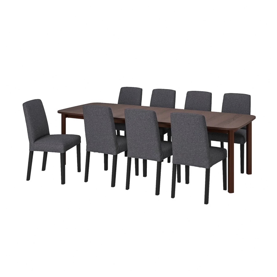 Стол и 8 стульев - STRANDTORP / BERGMUND IKEA/ СТРАНДТРОП/ БЕРГМУНД ИКЕА, 205х95х75 см, коричневый/серый (изображение №1)