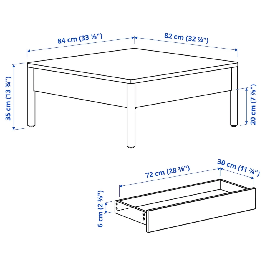Журнальный стол -TONSTAD  IKEA/ ТОНСТАД ИКЕА, 84х82х35 см, под беленый дуб (изображение №3)