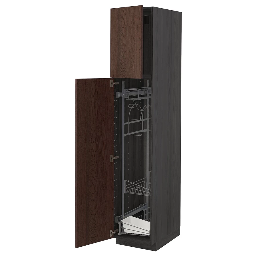 Высокий шкаф/бытовой - IKEA METOD/МЕТОД ИКЕА, 200х60х40 см, черный/коричневый (изображение №1)