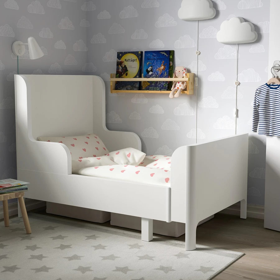 Кровать одноярусная - IKEA BUSUNGE/БУСУНГЕ ИКЕА, 80x200 см, белый (изображение №2)