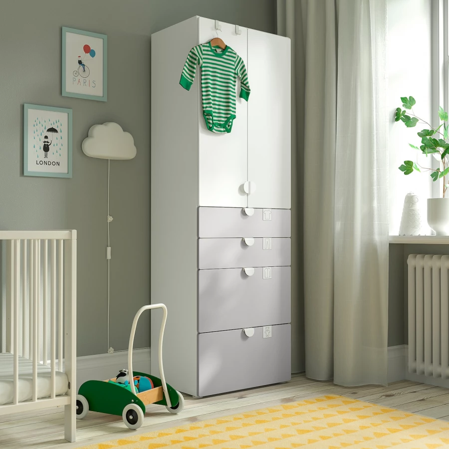 Шкаф детский - IKEA SMÅSTAD/SMASTAD, 60x42x181 см, белый/серый, СМОСТАД ИКЕА (изображение №2)