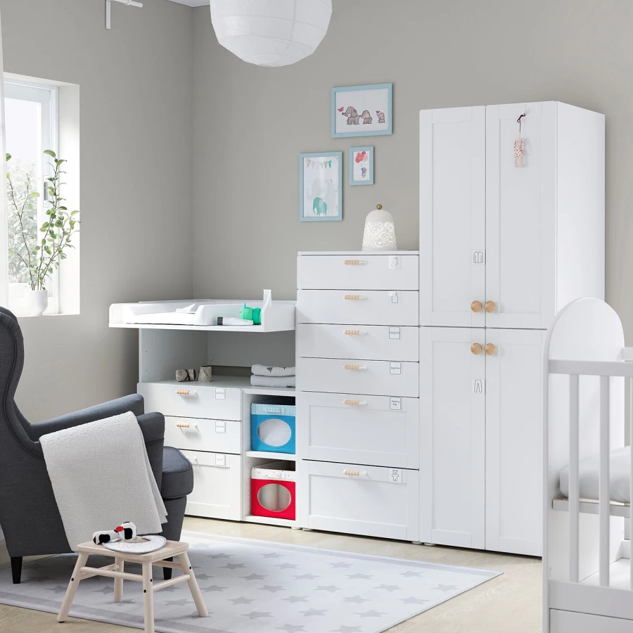 Детская гардеробная комбинация - IKEA PLATSA SMÅSTAD/SMASTAD, 181x79x210см, белый, ПЛАТСА СМОСТАД ИКЕА (изображение №2)