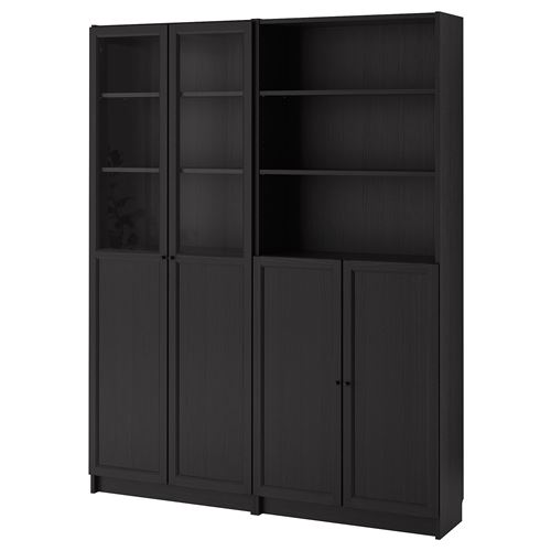 Книжный шкаф с дверцей - BILLY/OXBERG IKEA/ БИЛЛИ/ОКСБЕРГ ИКЕА, 30х160х202 см, чёрный