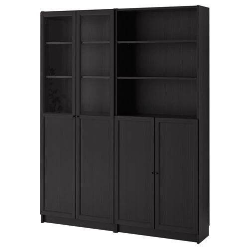 Книжный шкаф с дверцей - BILLY/OXBERG IKEA/ БИЛЛИ/ОКСБЕРГ ИКЕА, 30х160х202 см, чёрный (изображение №1)