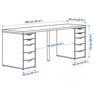 Письменный стол - IKEA LAGKAPTEN/ALEX, 200x60 см, белый, Алекс/Лагкаптен ИКЕА