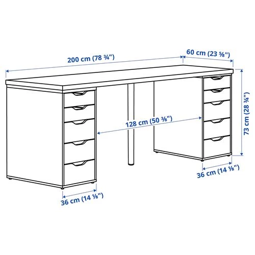 Письменный стол с ящиками - IKEA LAGKAPTEN/ALEX, 200x60 см, белый/темно-серый, АЛЕКС/ЛАГКАПТЕН ИКЕА (изображение №6)