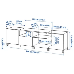 Тумба под ТВ - IKEA BESTÅ/BESTA, 240x42x74 см, белый, Бесто ИКЕА