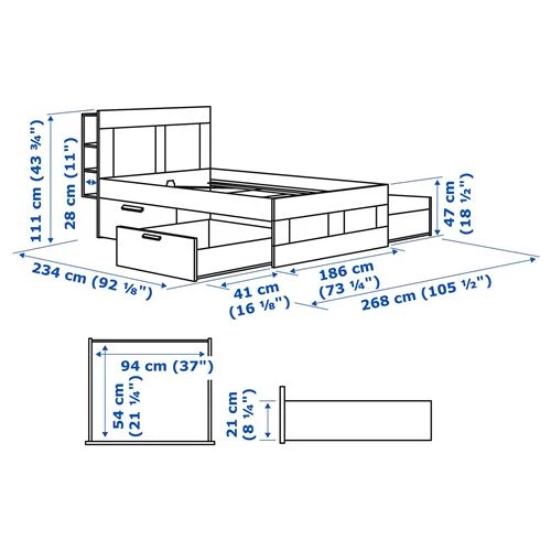 Комплект мебели д/спальни  - IKEA BRIMNES, 180х200см, белый, БРИМНЭС ИКЕА (изображение №9)