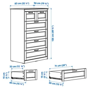 Комод с 6 ящиками - IKEA SONGESAND/СОНГЕСАНД ИКЕА, 50х82х126 см, белый