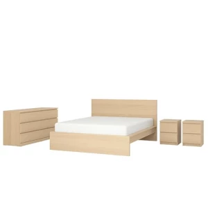 Комплект мебели для спальни- IKEA MALM/LINDBАDEN/LINDBÅDEN, 160х200 см,дубовый шпон, беленый МАЛЬМ/ЛИНДБАДЕН ИКЕА