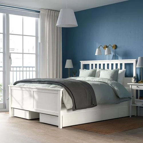 Основание двуспальной кровати - IKEA HEMNES/LINDBÅDEN, 180x200 см, белый, Хемнэс/Линдбаден ИКЕА (изображение №2)