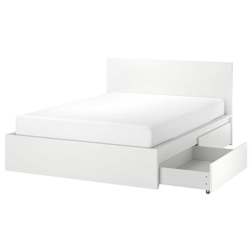 Каркас кровати с 4 ящиками для хранения - IKEA MALM/LОNSET/LÖNSET , 160х200 см, белый МАЛЬМ/ЛОНСЕТ ИКЕА