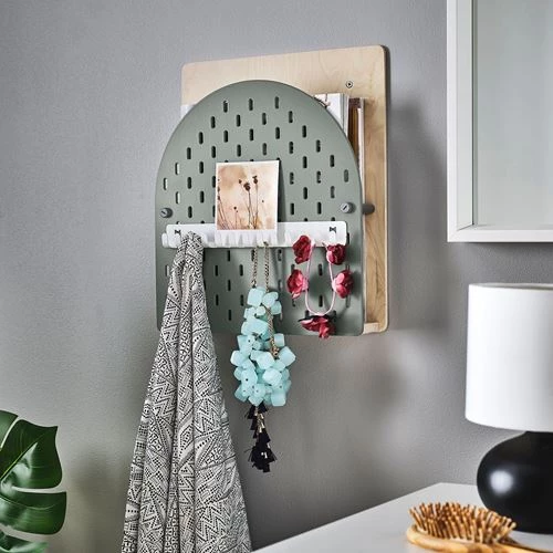 Полка настенная - VATTENKAR  IKEA/ ВАТТЕНКАР ИКЕА,  8x38x32 см, под беленый дуб/ зеленый (изображение №5)