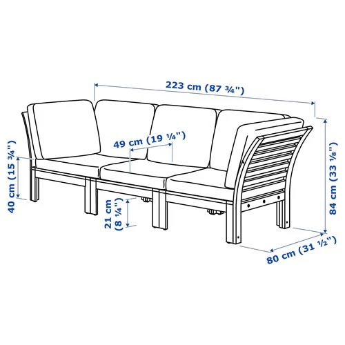 Модульный диван 3-местный - IKEA APPLARO/ÄPPLARÖ, 223x80 см, белый, ЭПЛАРО ИКЕА (изображение №4)