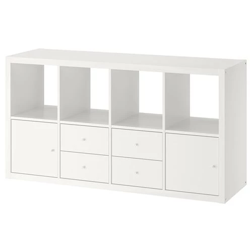 Стеллаж 8 ячеек с ящиками - IKEA KALLAX, 147х77 см, белый, КАЛЛАКС ИКЕА (изображение №1)