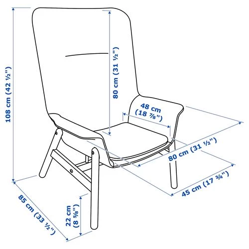 Классическое  кресло - VEDBO  IKEA/  ВЕДБО  ИКЕА, 108 см,  синий (изображение №5)