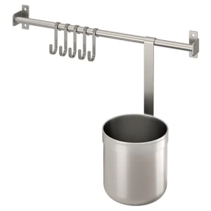 Рейлинг с 5 крючками/1 контейнером - IKEA KUNGSFORS, 40 см, нержавеющая сталь КУНГСФОРС ИКЕА