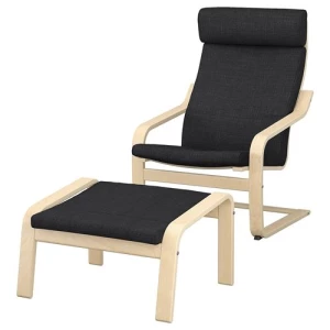 Кресло-качалка и табурет для ног - IKEA POÄNG/POANG/ПОЭНГ ИКЕА, 68х82х100 см, чёрный