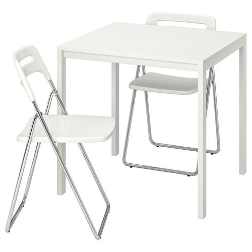 Раскладной кухонный стол - MELLTORP/NISSE IKEA, 75х75х74 см, белый, МЕЛЛЬТОРП /НИСС ИКЕА